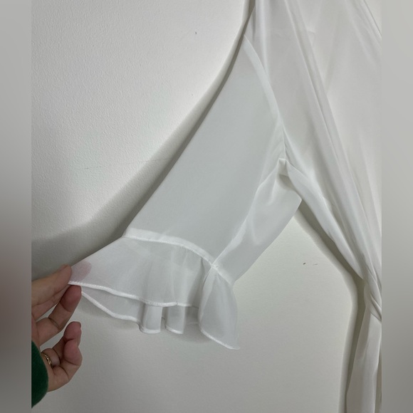 OSCAR DE LA RENTA white sheer coverup teddy wrap top M - Picture 5 of 8